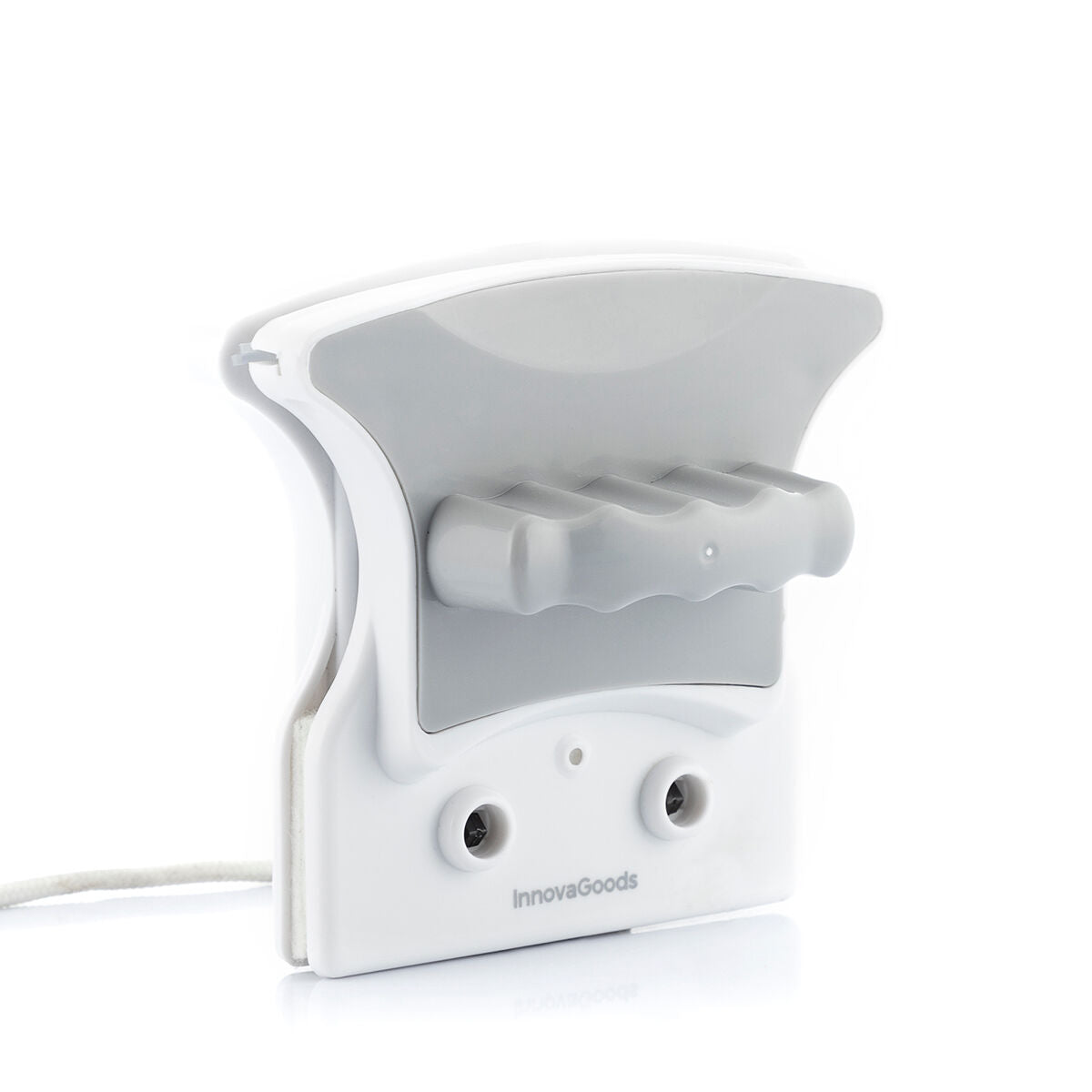 A clean product shot of the Magnetic Window Cleaner in white and gray with the InnovaGoods logo on the front. Highlights the ergonomic handle and dual magnetic pieces.