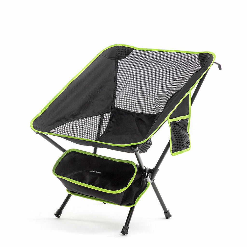 Side view of the chair alone in a white background, highlighting its design and structure. The black mesh seat and lime green details are clearly visible, showcasing its stylish and functional appearance.