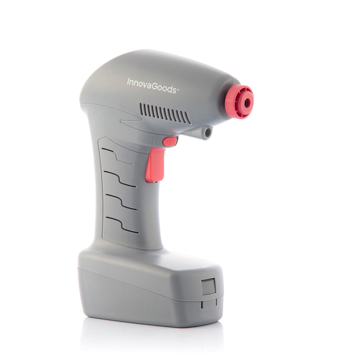 The gray InnovaGoods portable air compressor, featured as a standalone product shot against a plain background.