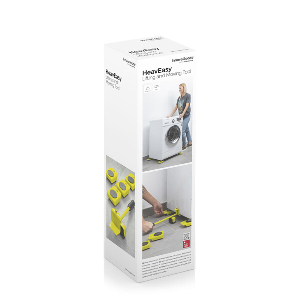 The packaging of the 'HeavEasy Lifting and Moving Tool' by InnovaGoods, featuring images of the product in use and clear branding.