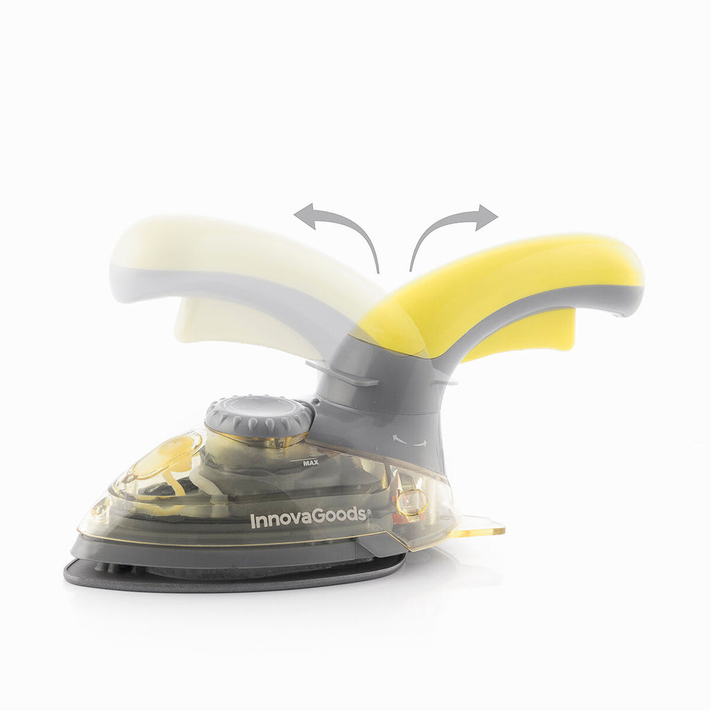Image illustrating the iron's ergonomic handle movement and flexibility in design. Perfect for compact storage and versatile use.