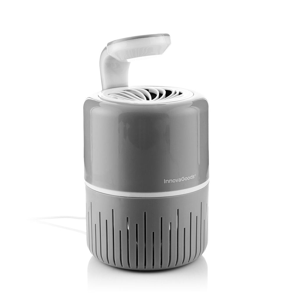 A side view of the mosquito lamp, fully assembled. The gray and white design is visible, with the top positioned slightly open.