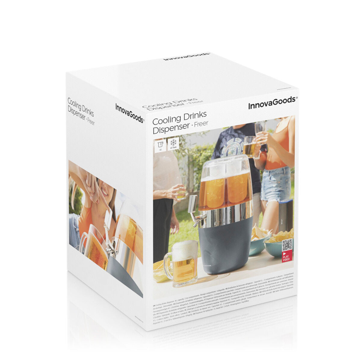 Packaging of the Cooling Drinks Dispenser Freer. Displays product image and branding 'InnovaGoods' on a white box along with the product name.