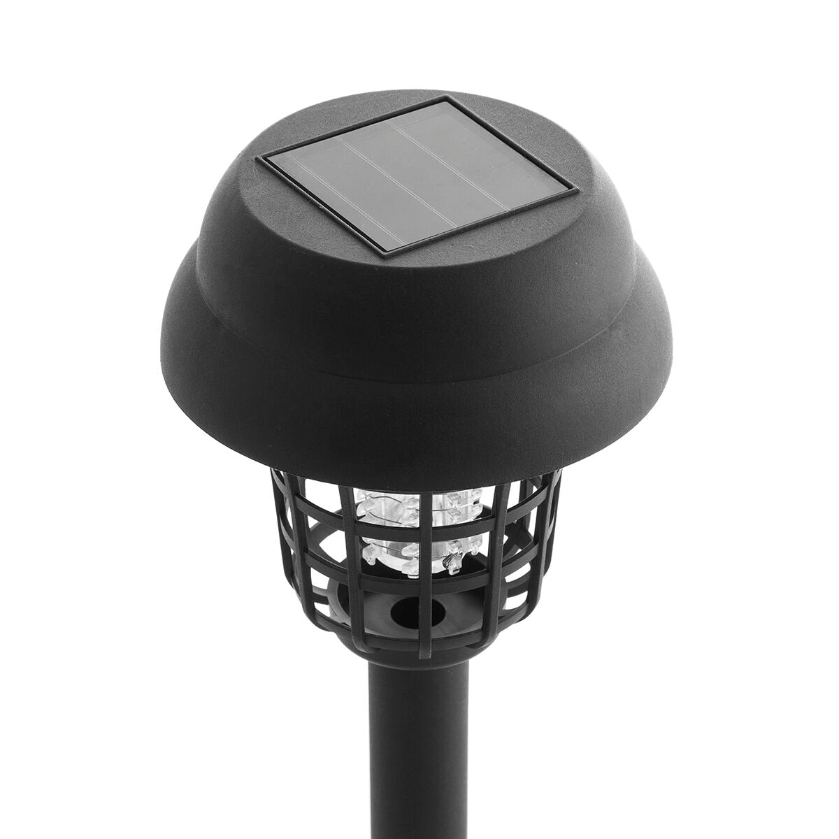Close-up detail shot of the lamp’s solar panel and grid structure, highlighting its eco-friendly power source.
