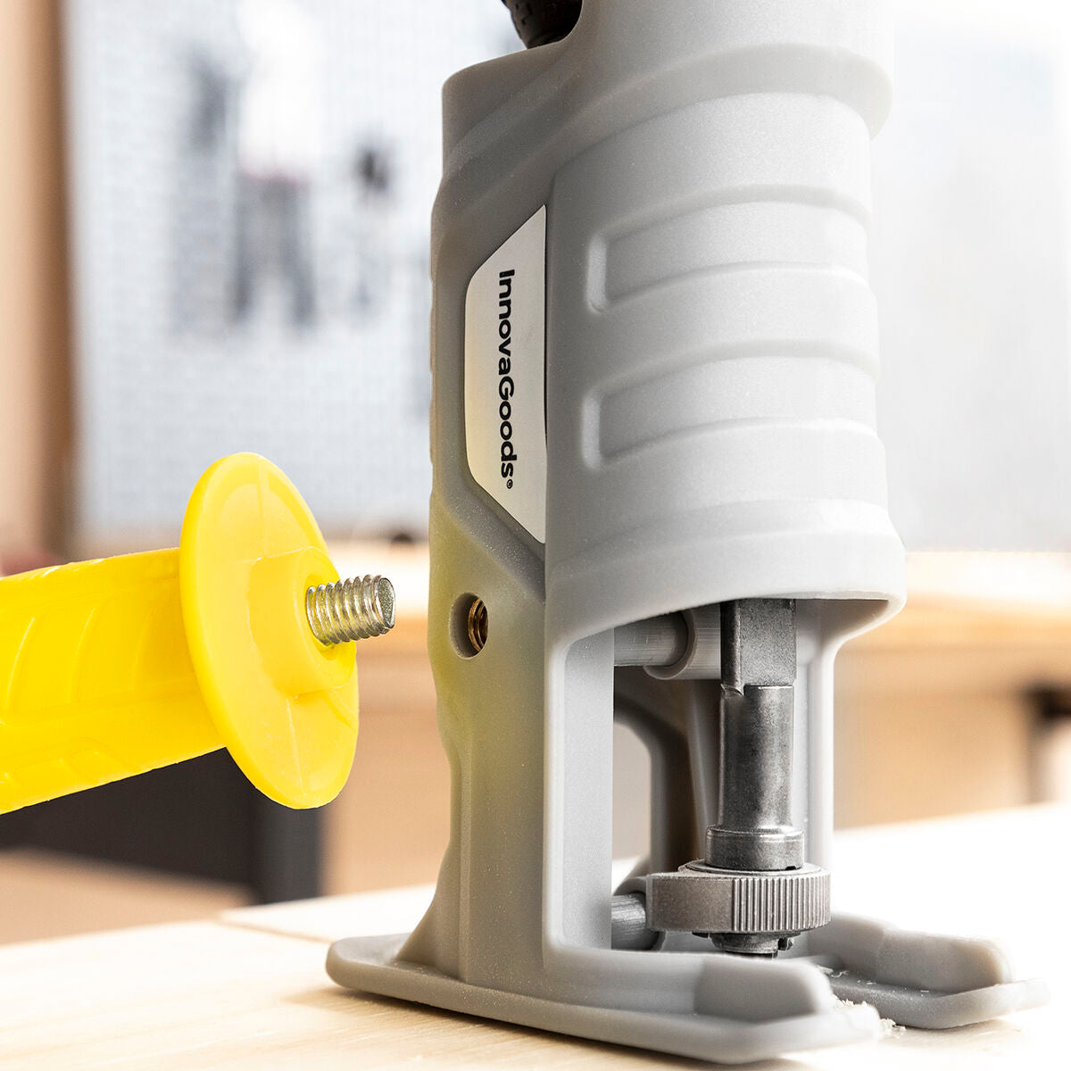 A close-up showing the attachment and yellow component being connected, focusing on its assembly and detailing.