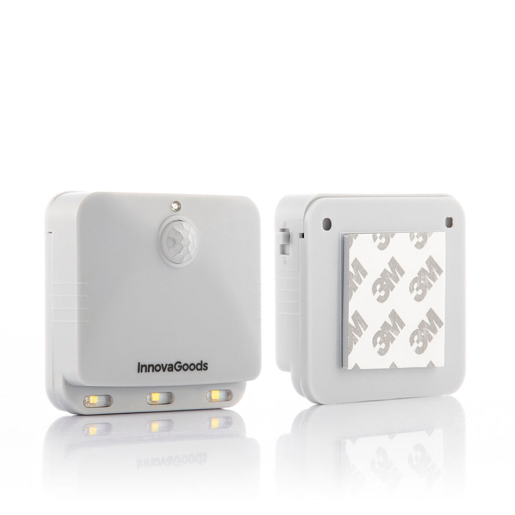 A detail shot of two LED lights, one showing the product front with LEDs visible and the other showing the back with 3M adhesive.