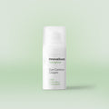 White bottle with pump dispenser against a soft green background. Label reads 'InnovaGoods Zenglow Eye Contour Cream' with mention of CBD, Aloe Vera, and Calendula.