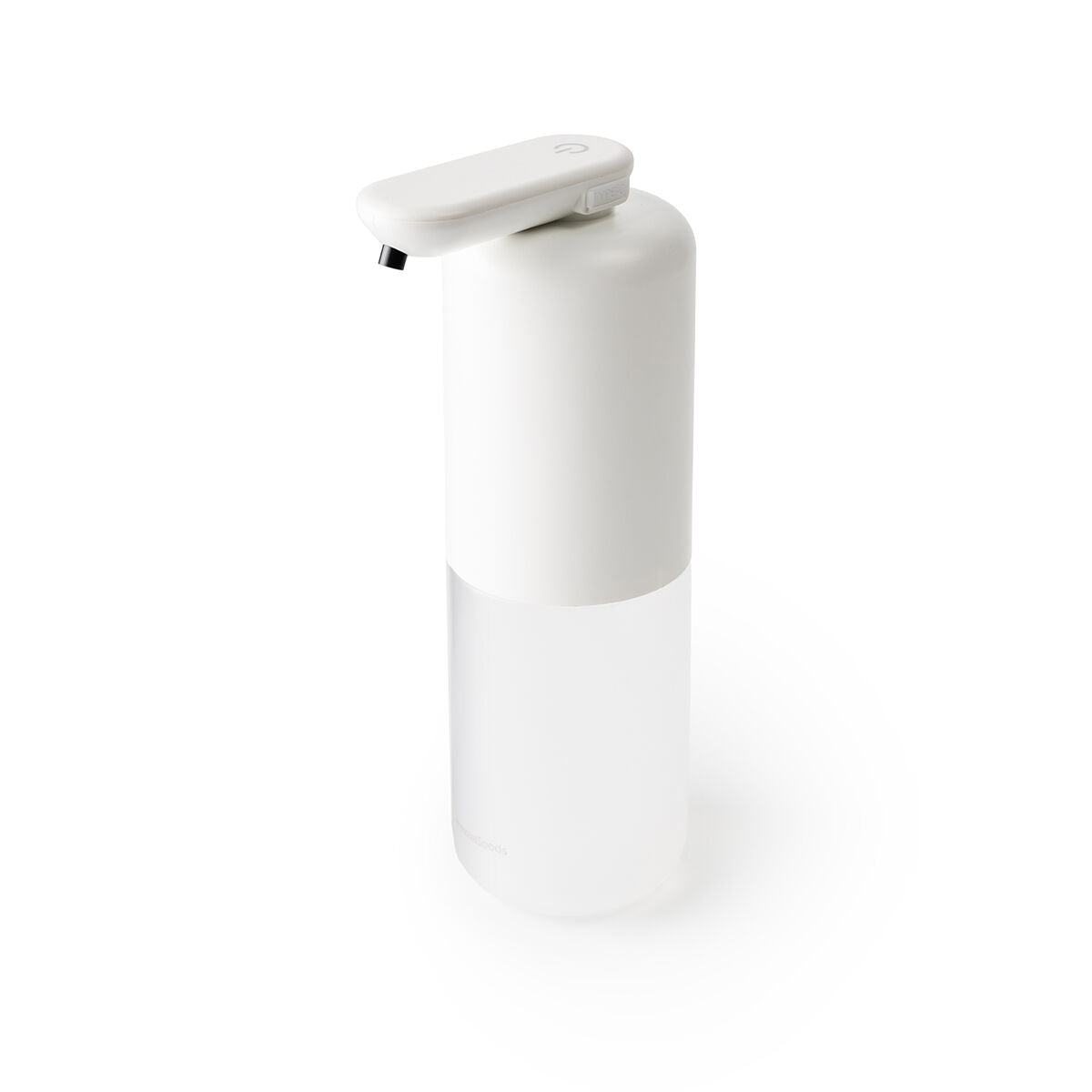 A clean product shot of the foaming soap dispenser with a white top and a clear bottom. No soap is visible inside.