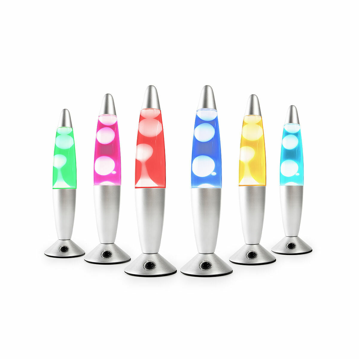 Multiple lamps in different LED colors shown side by side, emphasizing variety.