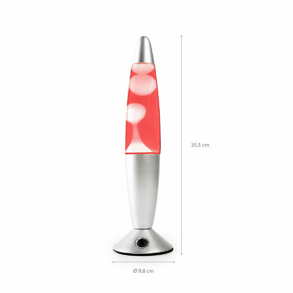 A clean product shot of the lamp with dimensions indicated, displaying a red LED light.