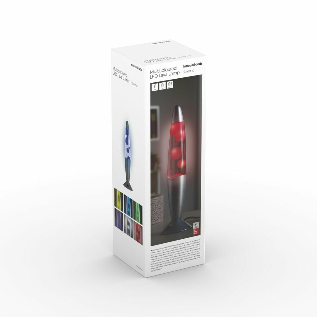 Packaging of the lamp shows the Multicoloured LED Lava Lamp Kolemp by InnovaGoods with various color options displayed on the box.