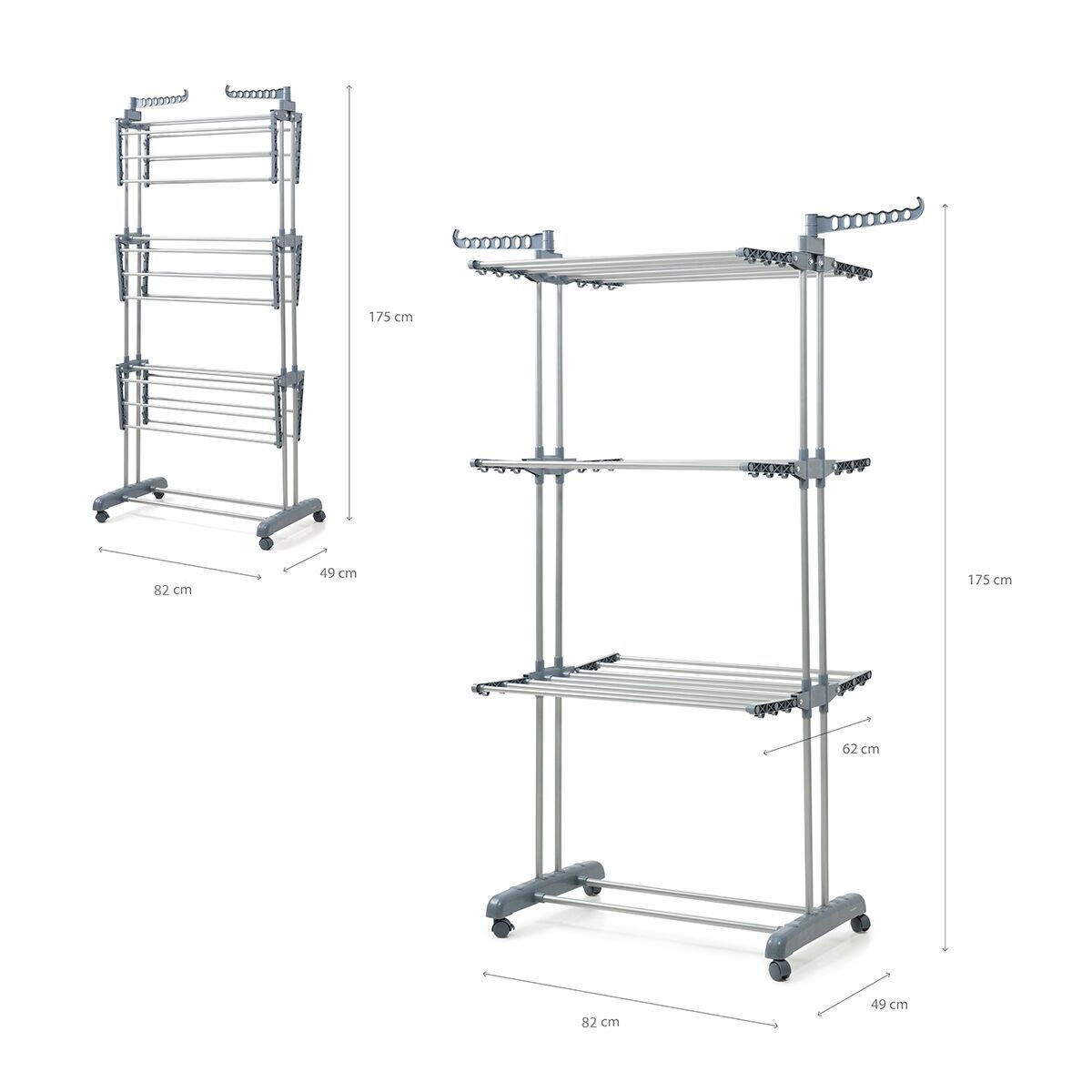 A detail image displaying the product's dimensions and structure against a white background, illustrating its size and multi-tier capabilities.