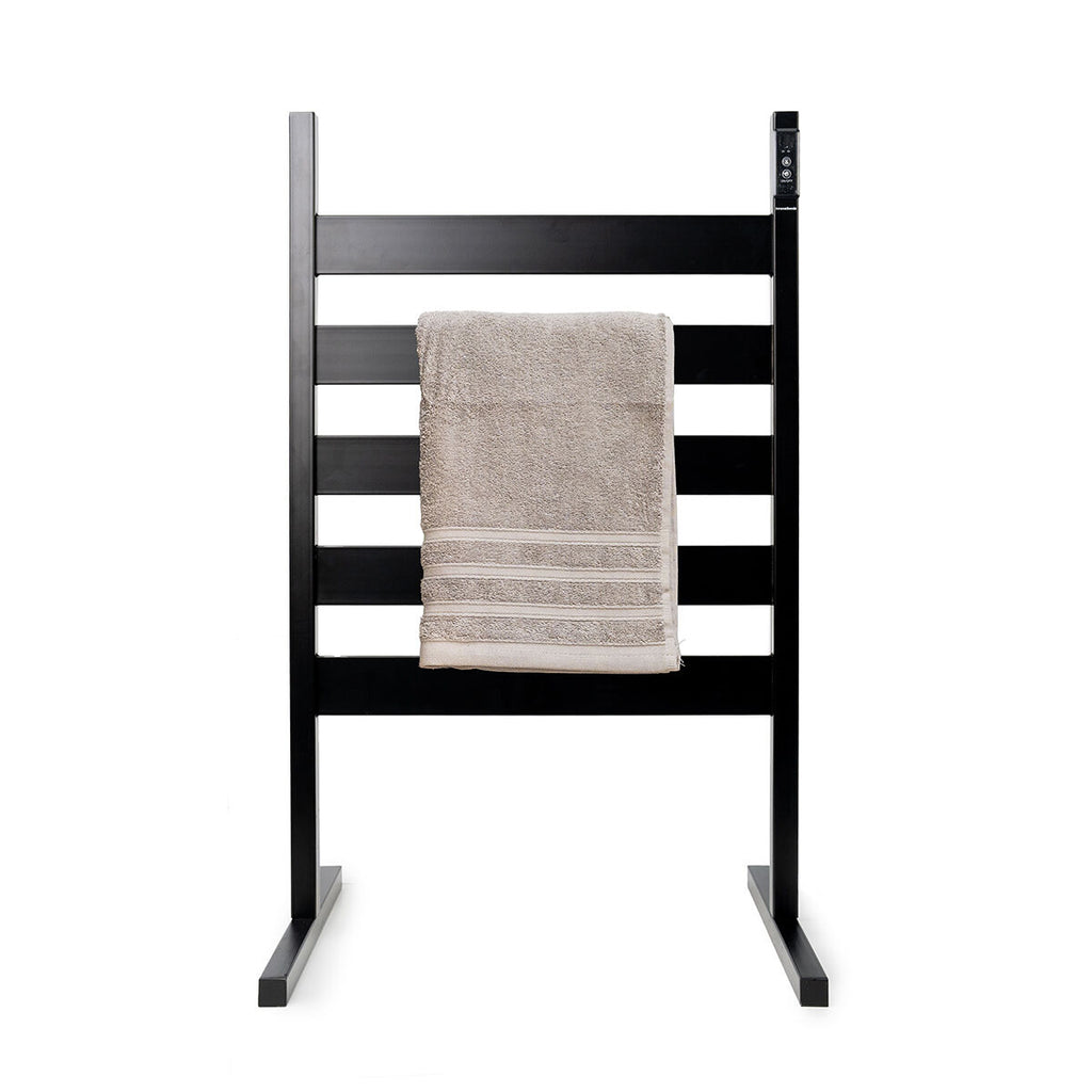 Product with towels hanging, emphasizing its function and design.