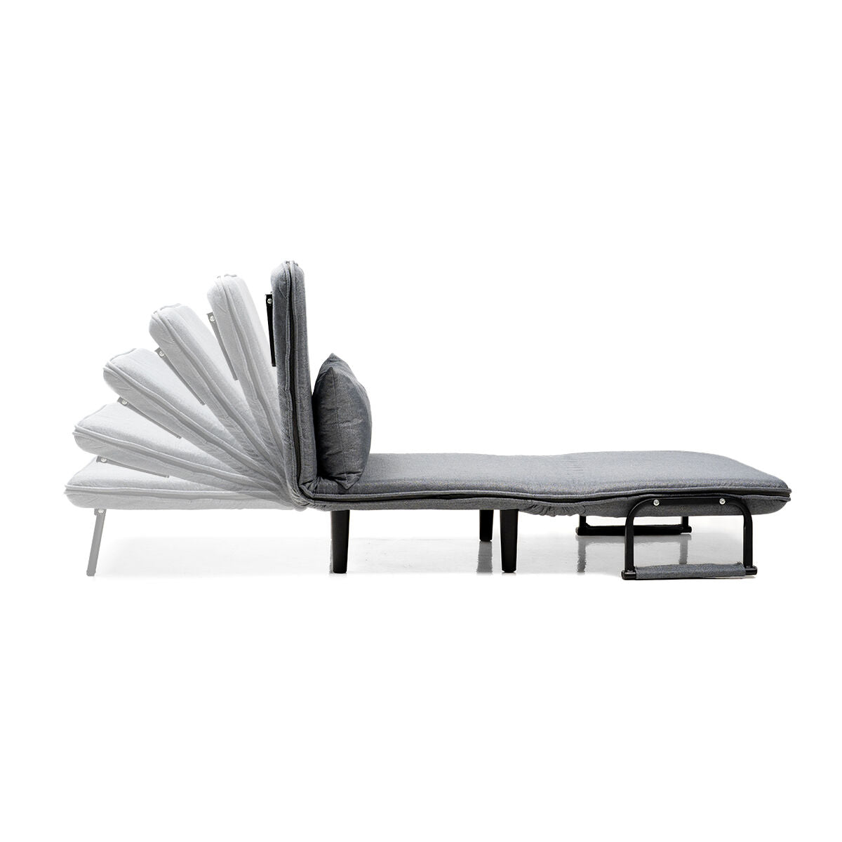 Side view of the sofa demonstrating its adjustable backrest in various angled positions.