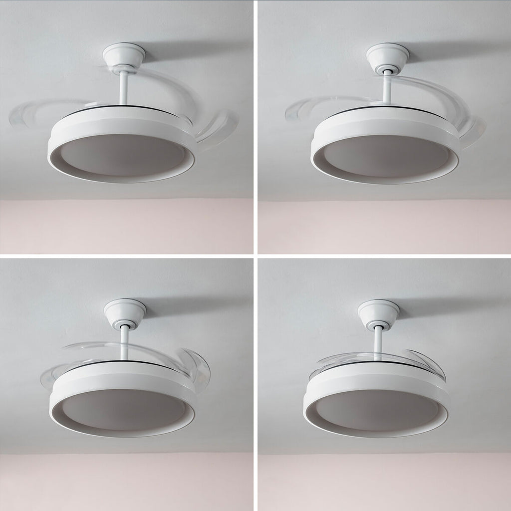 Detail image showing variations in blade positioning of the Ventilador de techo LED.