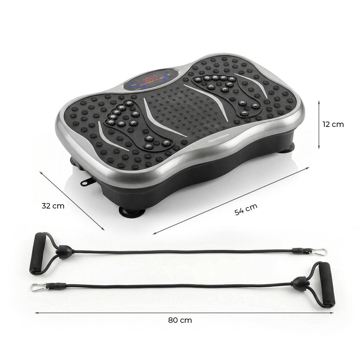 A detailed view of the vibration plate with dimensions labeled on the image.